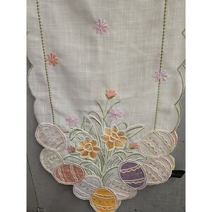 Max Studio Home Easter TableRunner 14" x 90" Easter Eggs Flowers Lined Scalloped